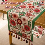 Embroidery Flower Table Runner 2/4/6/8 Seater Retro Tassel Table Runner Luxury Thicken Table Cloth D