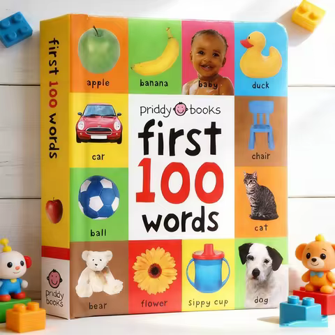 First 100 English Words Board Book, Visual Development , Vocabulary Building, Preschool Literacy Lea