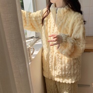 Woman Winter Thick Pajamas Fashion Small turtle neck Cardigan Sleepwear for Women Kawaii Bear Teddy Jacquard Velvet Female Pijam