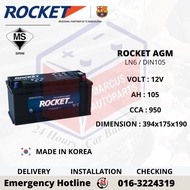 ROCKET AGM LN6 / DIN105L AUTOMOTIVE CAR BATTERY (EXTEND WARRANTY)