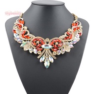 Colorful Rhinestone Flower Pendent Chain Choker Statement Collar Bib Necklace