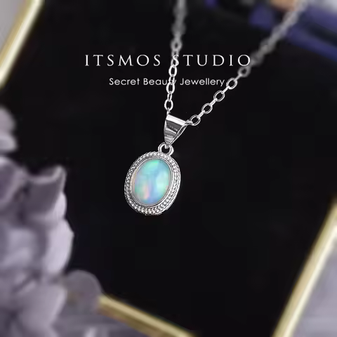 ITSMOS Natural Opal Crystal Pendant Necklace October Birthstone Gemstone Simple Necklaces Fire Light