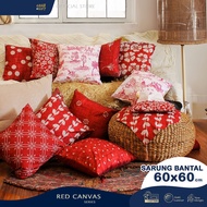 MERAH Sofa Cushion Cover 60x60 cm 60cm Print Motif Red Canvas Red Cover Cushion