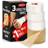 Mighty-X Premium White Athletic Tape for Injuries - 3pk + Pre-wrap - Easy Tear Zinc Oxide Tape - No 