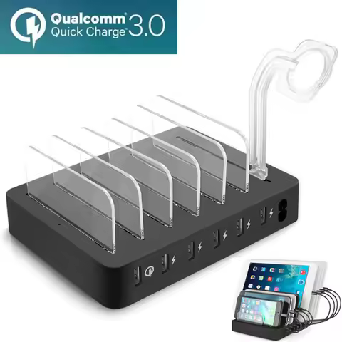 Multi USB Charger Station 6 Ports QC 3.0 70W Fast Charging Desktop Hub For Iphone 14 Pro MAX Samsung