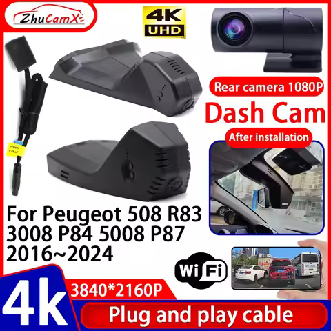 ZhuCamX Video Recorder 4K UHD Plug and Play Car DVR Dash Cam Camera for Peugeot 508 R83 3008 P84 500