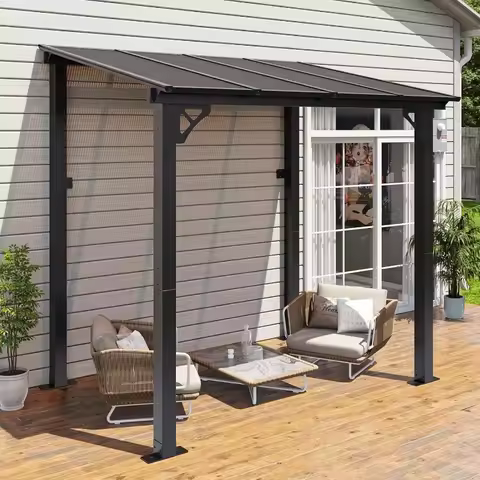 Aoxun 8’x 5’ Premium Gazebo with Aluminum Top Frame & Polycarbonate Panel, Wall Mounted Gazebos Perg