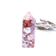 花棲。礦石柱 平衡情緒 療癒  l 粉櫻花藍紋瑪瑙柱 有晶洞 l
