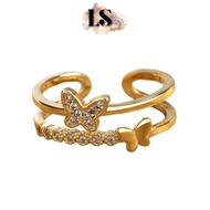 LS - JEWELRY FUJI TITANIUM DIAMOND ANTI-RUST RING C37 GOLD PLATED WOMEN'S RING ANTI-RUST JEWELRY