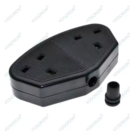 BS1363 Standard UK 2-Gang Socket with 13A Fuse, Black Assembled Electrical Outlet, Wall Power Socket