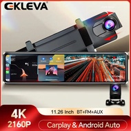 Ekleva 4K Không Dây Carplay Android Tự Động Kép màn hình xe hơi DVR Dash Cam 11.26 ”FHD 1440P gương 