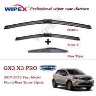 Wipex 3Pcs Wiper Blades Set Fit Geely GX3 X3 Pro 2017-2023 Banana Frameless Front + OEM Rear Wipers
