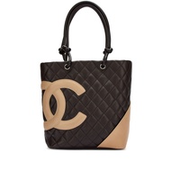 Chanel Brown and Beige Quilted Calfskin Cambon Ligne Tote Bag Silver Hardware, 2004-05