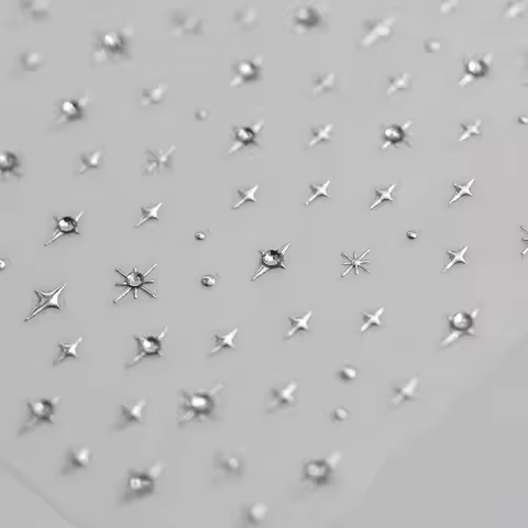 1pcs 5D Relief Rhinestone Star Nail Art Sticker Laser Silver Four-Pointed Starlight Adhesive Slider 