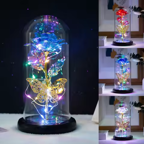Rose Light Artificial Galaxy Rose Lamp with Butterfly and Colorful Rose Flower LED Light Artificial 