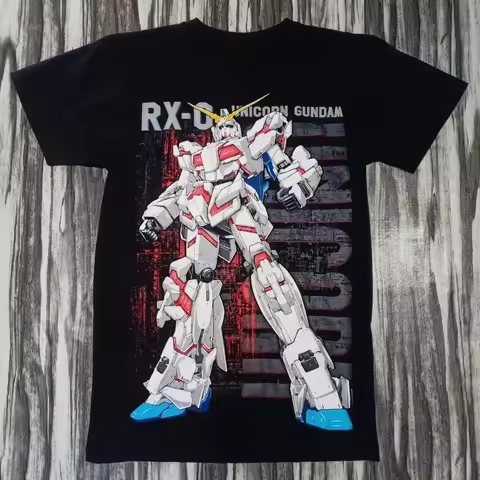 2026 summer RX-0 Unicorn Gundam Anime T-Shirt Oversized Black Streetwear Cotton Tee Mecha Robot Grap