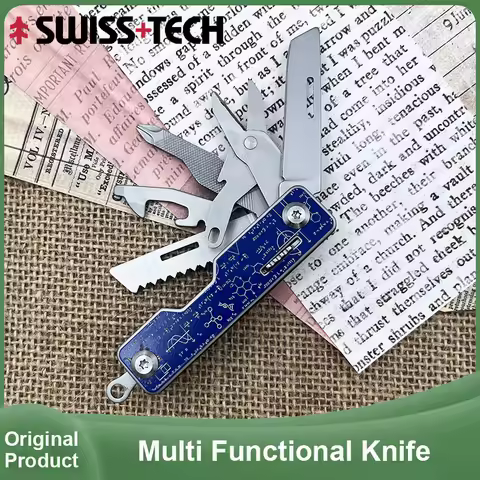 SWISS TECH 9 In 1 Pocket Knife Multitool Folding Scissors Bottle Opener Screwdriver Saw Mini Portbal