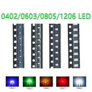100pcs 0402 0603 0805 1206 smd led Red Yellow Green White Blue Orange light emitting diode Water Cle