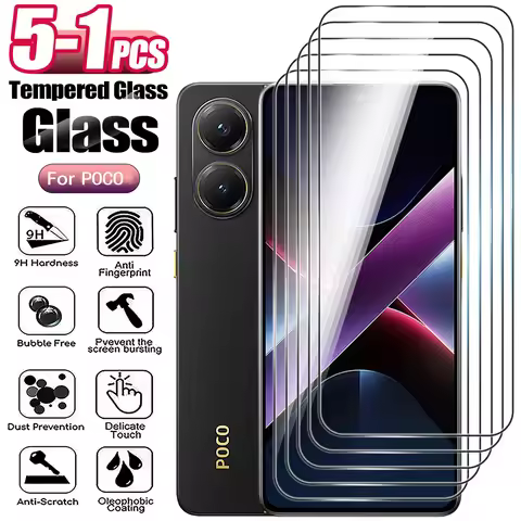 5-1Pcs Tempered Glass For Xiaomi Poco X7 Pro X3 X4 GT Screen Protector on Poco X5 X6 Pro 5G Glass