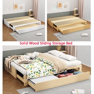 Solid Wood Sofa Bed Telescopic Bed With Storage Single Bed Frame Bed Frame Queen Sitting And Lying Dual-Use