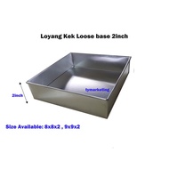 Aluminium Segi Empat Loyang Kek / Aluminium Square Cake Tin 8/9" Loose Base/ Tinggi 2inch