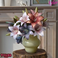 TYLER Artificial Lilies Flowers, 2Heads Silk Flowers Fake Flower, Wedding Bouquet Elegant Party Supplies DIY Artificial Bouquet Home Decoration
