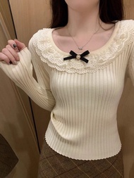 Lace Knitted Bow Knot Sweater - Stylish Women's Top
