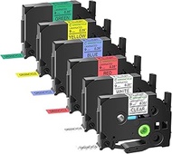 GREENCYCLE 6 Pack Compatible for Brother Ptouch Label Maker Tape TZe 121 221 421 521 621 721 9mm 0.3