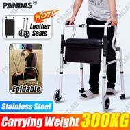 🥇Bearing 300kg Won't Bend🥇Adult Walker Stainless Steel Walker Leather Seats Adjustable Height Crutch