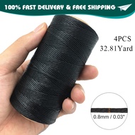 4PCS Waxed Polyester Thread 32.81 Yards 0.8mm 150D Black for Leather Bracelet & Shoe Repair DIY