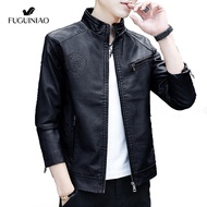 Fuguiniao ผู้ชายฤดูใบไม้ร่วงใหม่รถจักรยานยนต์สาเหตุวินเทจเสื้อแจ็คเก็ตหนังผู้ชายชุดแฟชั่น BIKER ซิปอ