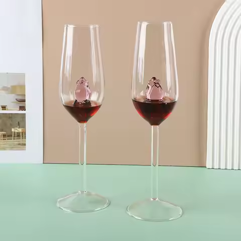 Hand Blown Rose Red Wine Glasses 7.4/10/22oz Crystal Wine Glasses With Long Stem Water Cocktail High