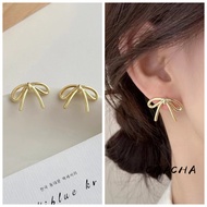 CHA ACC 14K Gold Plated Ribbon Earrings Sweet Design For Office Q117