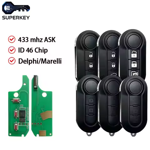 SUPERKEY Flip Folding Remote Car Key FOB For Fiat 500 500L Grande Punto Doblo Bravo Ducato Qub ID46 