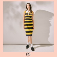 [asv rs24] Honey Bee Polo Dress เดรสผู้หญิง คอปก แขนกุด แต่งปักฟูโลโก้ asv ผ้าคอตตอนทอลายทาง
