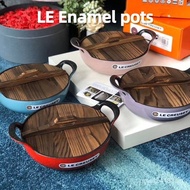 French LE Enamel Pan Cast Iron Pan 24CM Wooden Pot Lid Color Helmet Pan Soup Pot Wok Small Wok Cast Iron Pan Stew Pan Frying Pan