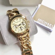 MICHAEL KORS MK 金色不鏽鋼交錯麻花錶帶 三眼手錶MK3131