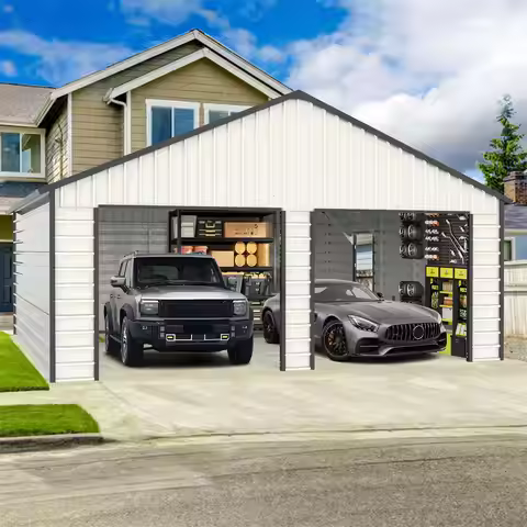 23' X 22' Eco-Friendly Double Garage Metal Shed Steel Frame Easily Assembled with Side Entry Door fo