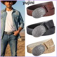YUJINI Western Cowboy Belt, Retro Vintage Carved Buckle Embossed Belt, Luxury Y2K Punk Rock PU Leath