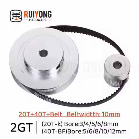 2GT Timing pulley set 2:1 reduction ratio transmission component 40T 20Teeth Belt Width 10mm Bore 3~