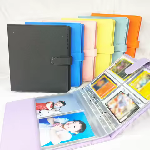 A5 3 Ring Glitter PU Leather Binder with Magnetic Buckle Refillable 4×6 Photo Album Notebook Station