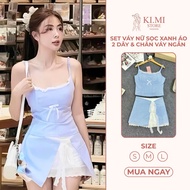 Women's Blue Striped Skirt Set 2-Piece Shirt Mixed with Slim Short Skirt, Elegant Women's 2-Piece Sk