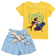 Encanto Kid's Clothing 2-15 Yrs  GirlBaBy Summer Short Sleeve BowKnot Short Jeans and Tops Cartoon Skort T-shirt Set for Kids Girls Cotton + Polyester 0000