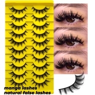 GROINNEYA 10 Pairs Manga Lashes Natural Wispy Lashes Soft Faux Mink Lashes Makeup Extension