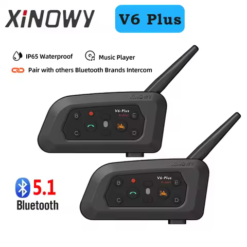 XiNowy V6 Plus Motorcycle Helmet Bluetooth Headset IP65 Waterproof 2 Intercom Modes Noise Reduction 
