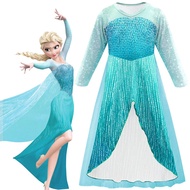 New Frozen Elsa Kids Dresses For Girls Princess Elsa Costumes Long Sleeves Kids Birthday Party Blue Aisha Princess Lace Dress