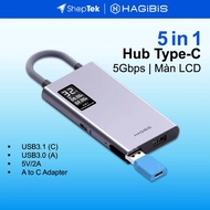 HAGIBIS Hub Type C 5in1 multi-function LCD screen, USB3.1 data transmission 5Gbps, 5V/2A, A to C Ada