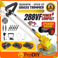 READY STOCK Mesin Rumput 98VF/188VF/288VF Rechargeable Cordless Grass Trimmer Cutter With Wheel Mower Li-Ion Battery