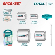 TOTAL Tools 4 Pcs Carbide Gritted Hole Saw Set + Pilot Drill + Aluminium Locating Plate (33-83mm) TA