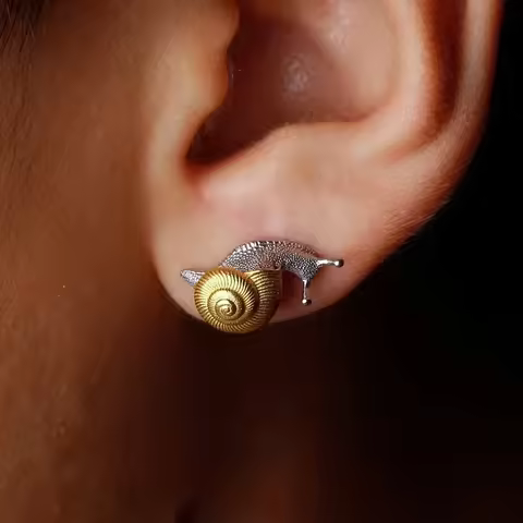 LATS Gold Silver Color Snail Studs Earrings for Women Men Dainty Ear Adornments Eye Catching Ear Rin